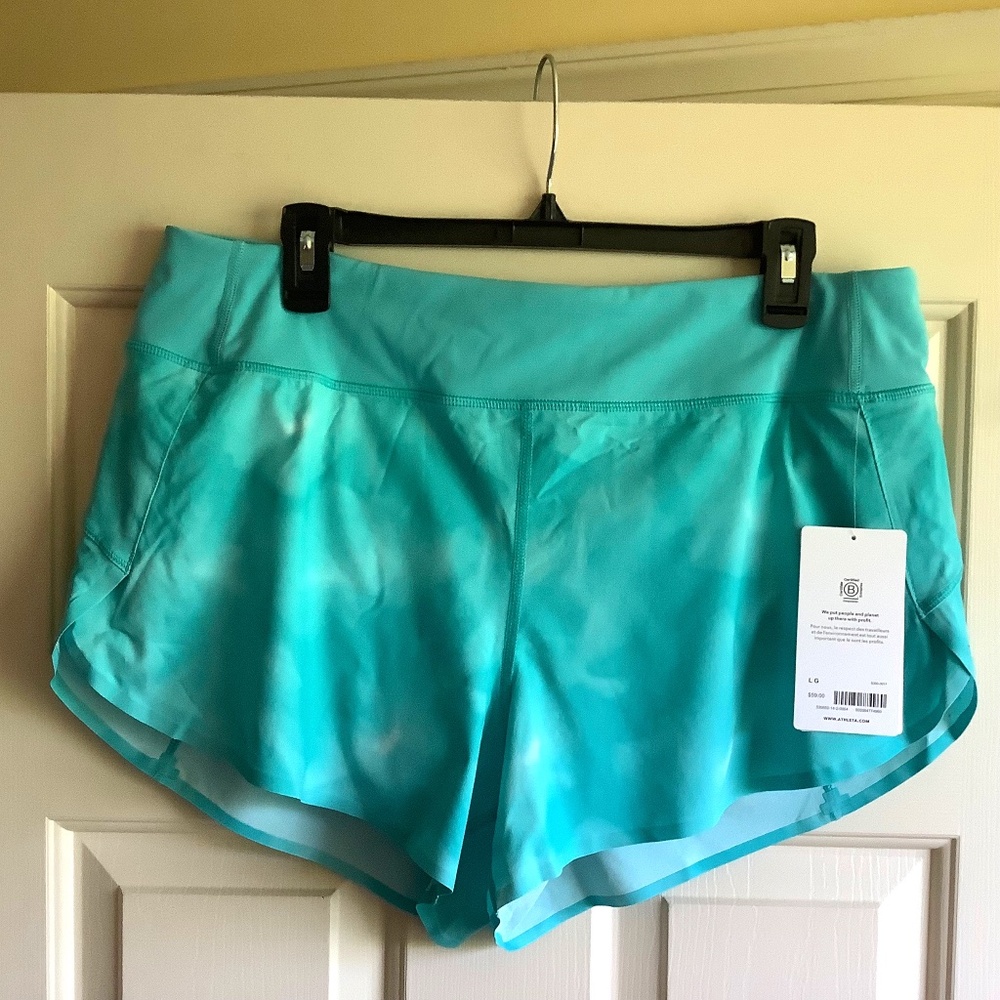 Athleta Run With It 3.5 Shorts Turquoise Space Dye SZ L